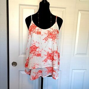 Nordstrom Rack Cream/Coral Asymmetrical Tiered Camisole, sz M, NWT